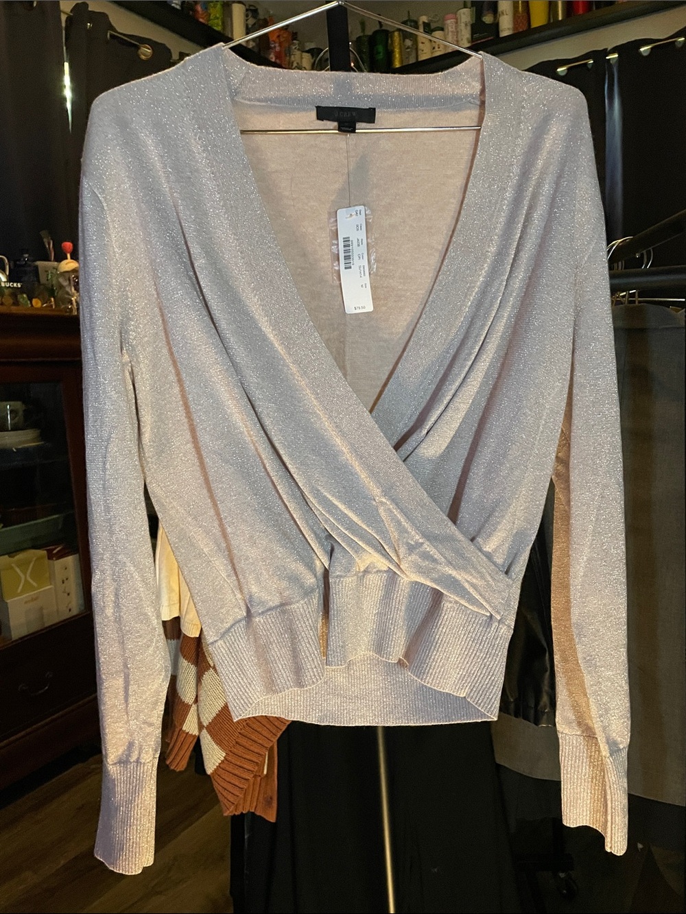 J. Crew Sparkle Light Pink Wrap V-Neck Sweater